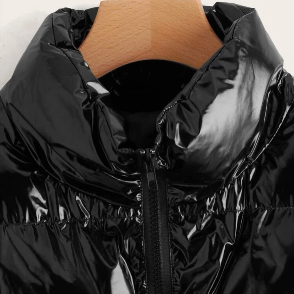 solid zip front padded coat - Picture 3 of 5